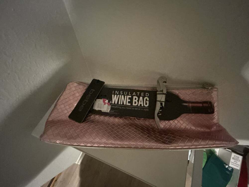 bebe Insulated Wine Bag Pink Woven Clutch with Corkscrew